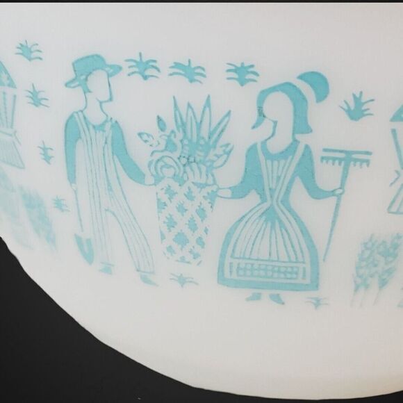 Vintage Pyrex Amish Butterprint Mixing Bowl # 402 White Turquoise 1.5 Qt - Picture 6 of 14
